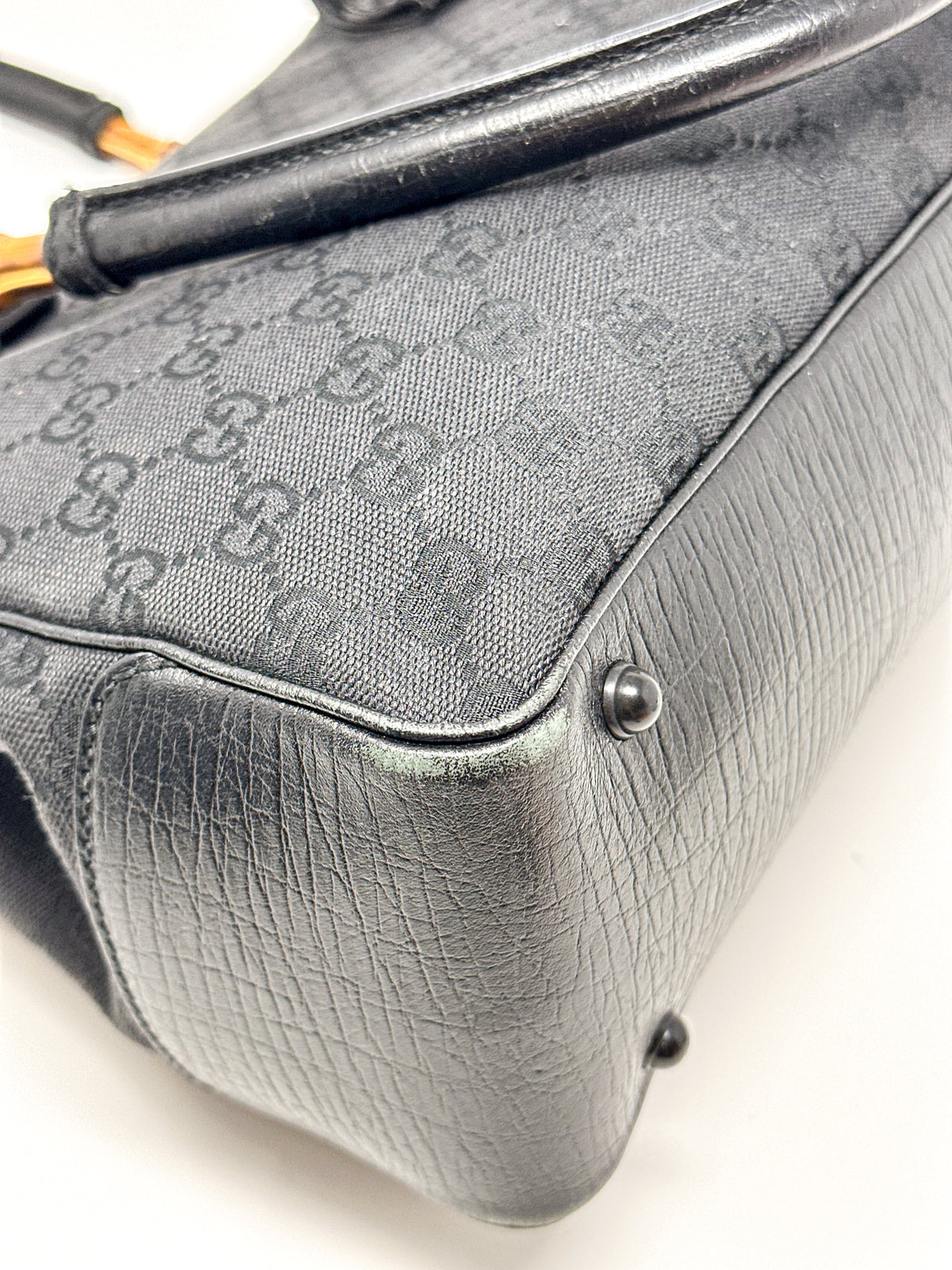 Gucci Black Canvas Bamboo Tote Bag