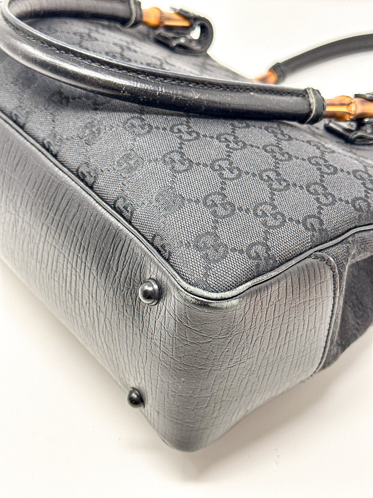 Gucci Black Canvas Bamboo Tote Bag