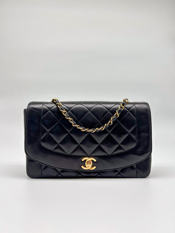 90s Black Lambskin Small Chanel Diana