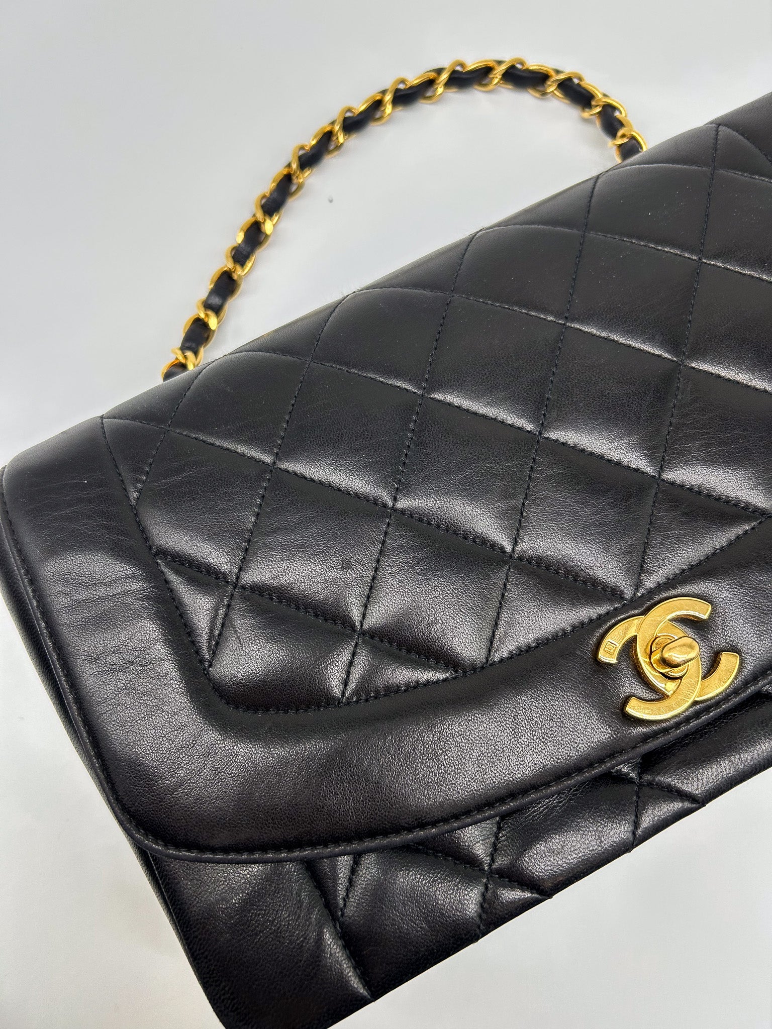 90s Black Lambskin Small Chanel Diana