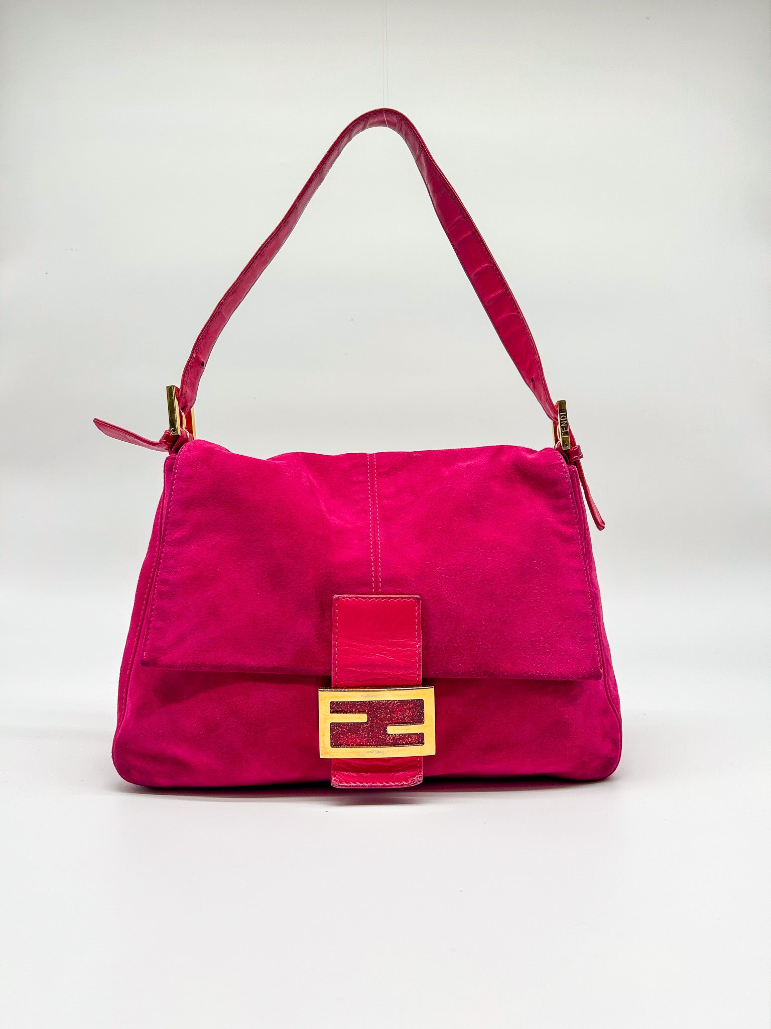 Fendi Raspberry Suede Mamma Baguette Bag
