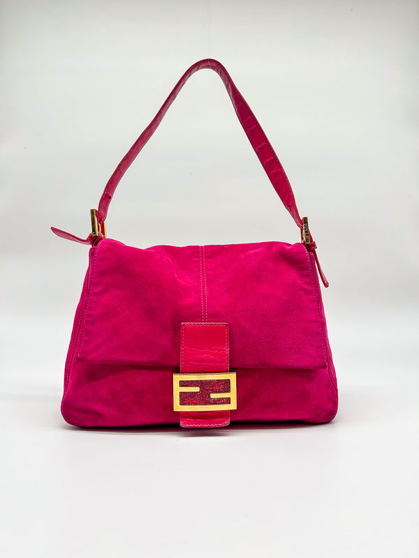 Fendi Raspberry Suede Mamma Baguette Bag