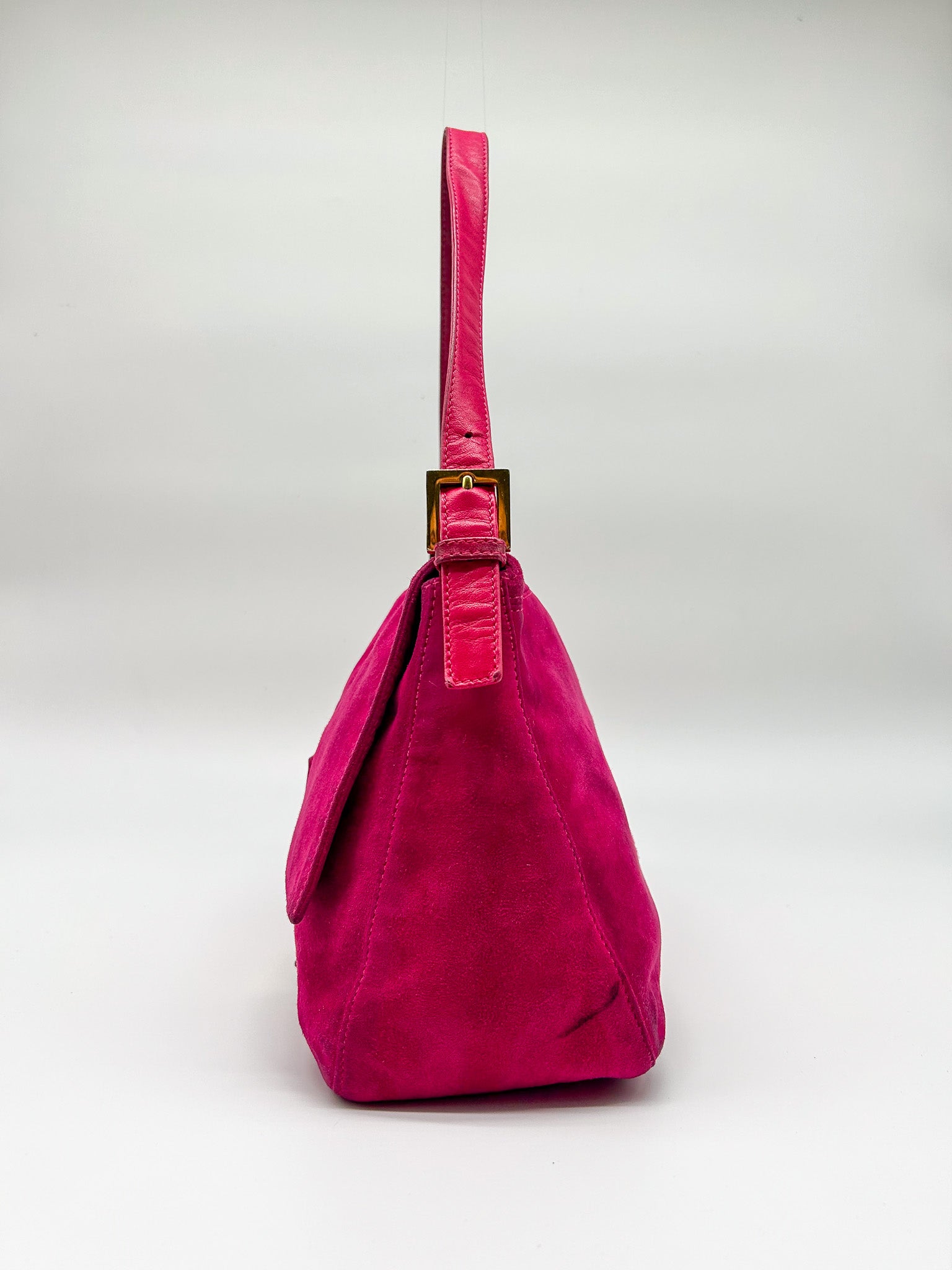 Fendi Raspberry Suede Mamma Baguette Bag