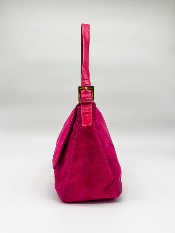 Fendi Raspberry Suede Mamma Baguette Bag