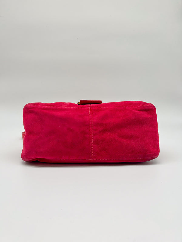 Fendi Raspberry Suede Mamma Baguette Bag