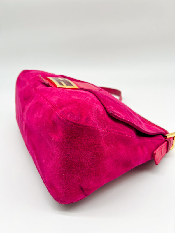 Fendi Raspberry Suede Mamma Baguette Bag