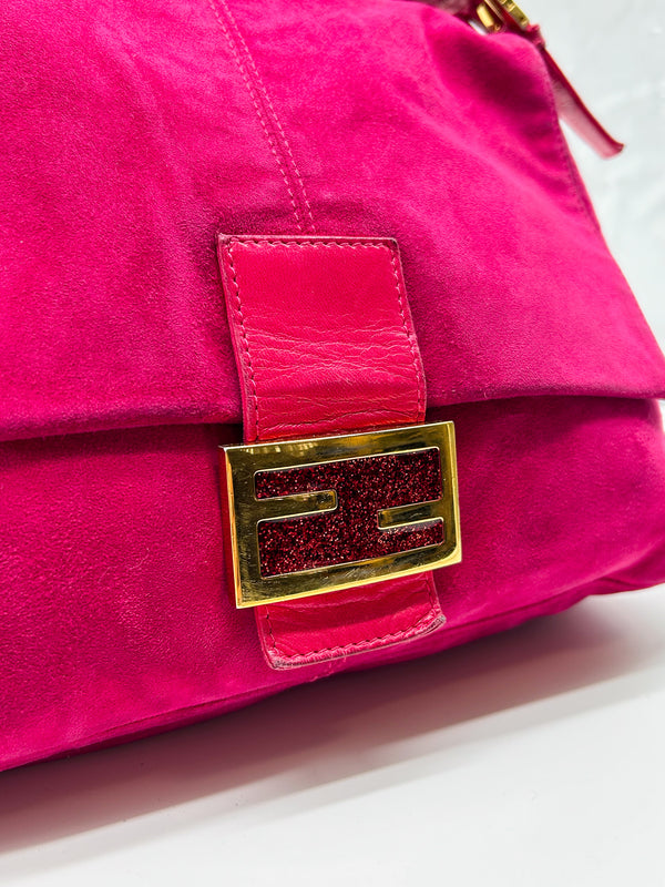 Fendi Raspberry Suede Mamma Baguette Bag