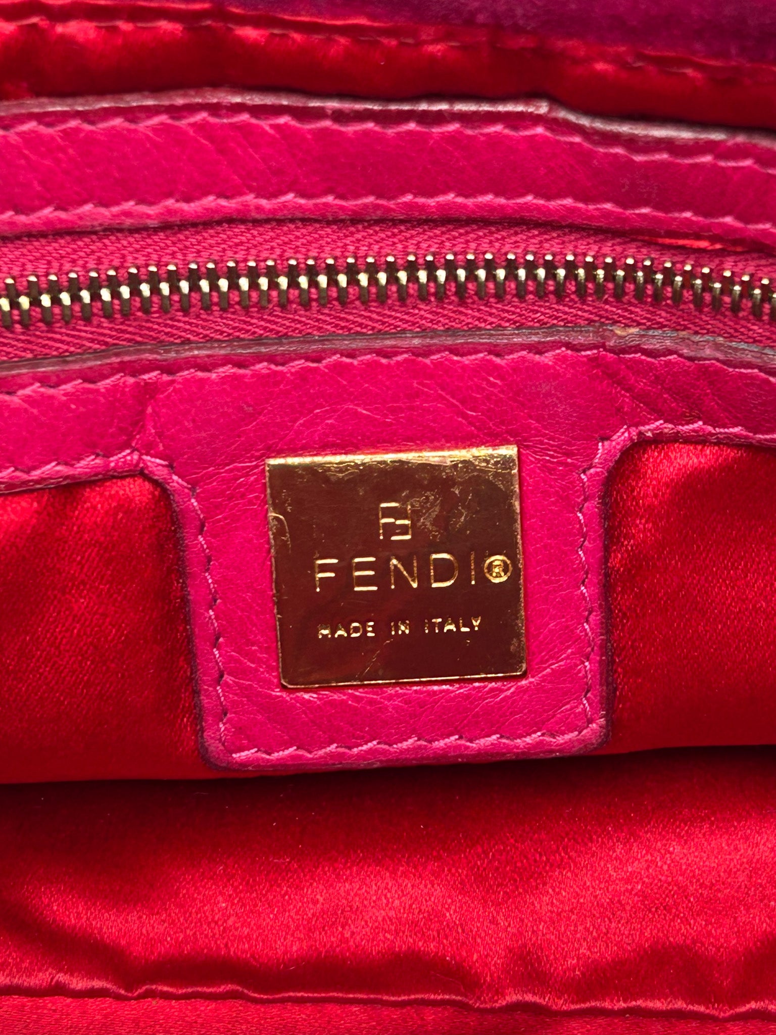 Fendi Raspberry Suede Mamma Baguette Bag