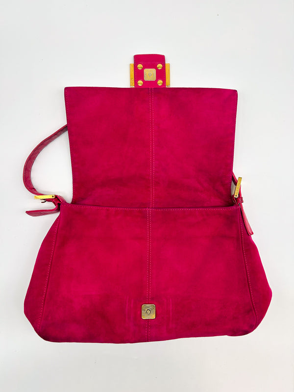 Fendi Raspberry Suede Mamma Baguette Bag