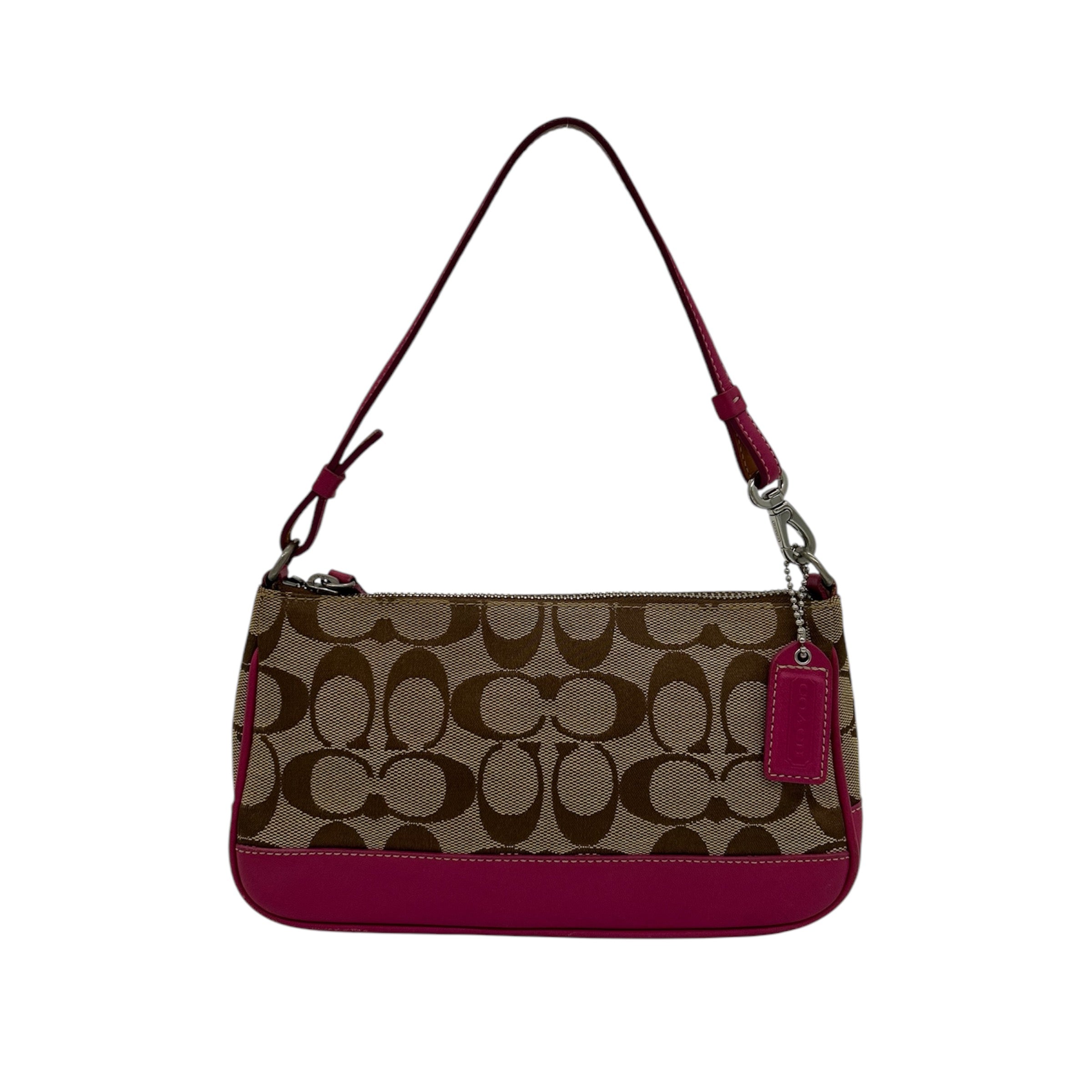 バッグ Coach Signature Demi Leather Pouch Pink Coach Signature Demi Pink Canvas Leather Mini Shoulder Bag
