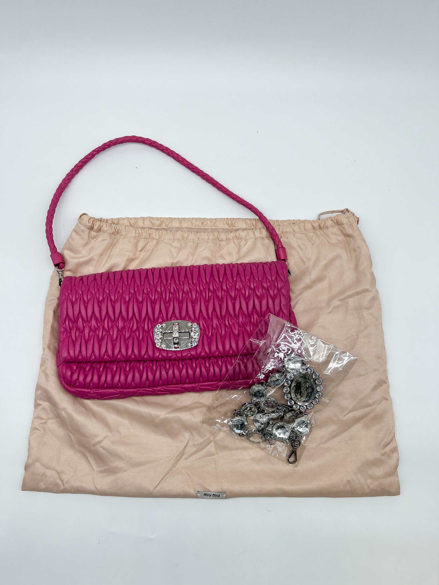 Miu Miu Pink Matelasse Nappa Crystal Shoulder Bag