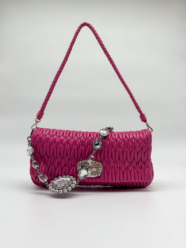 Miu Miu Pink Matelasse Nappa Crystal Shoulder Bag