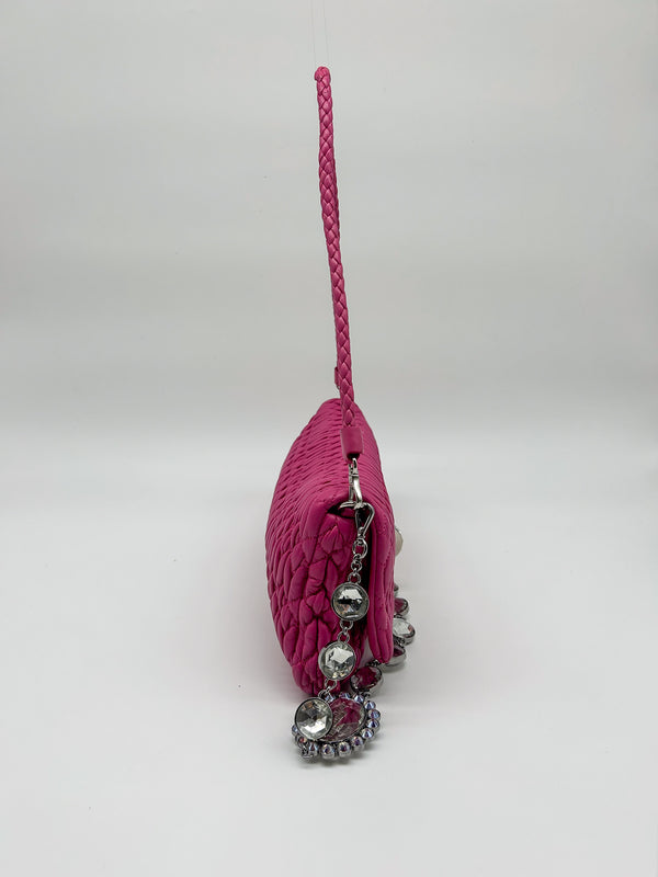Miu Miu Pink Matelasse Nappa Crystal Shoulder Bag