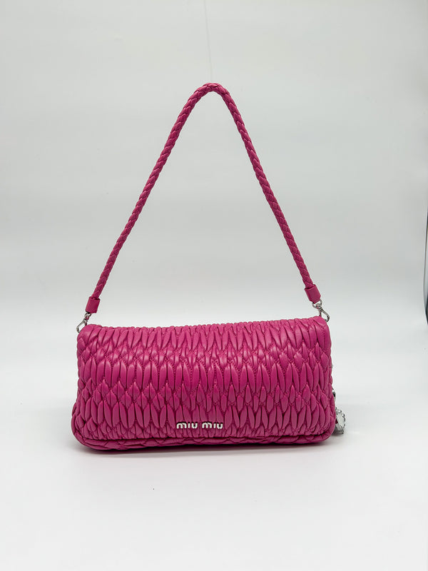 Miu Miu Pink Matelasse Nappa Crystal Shoulder Bag
