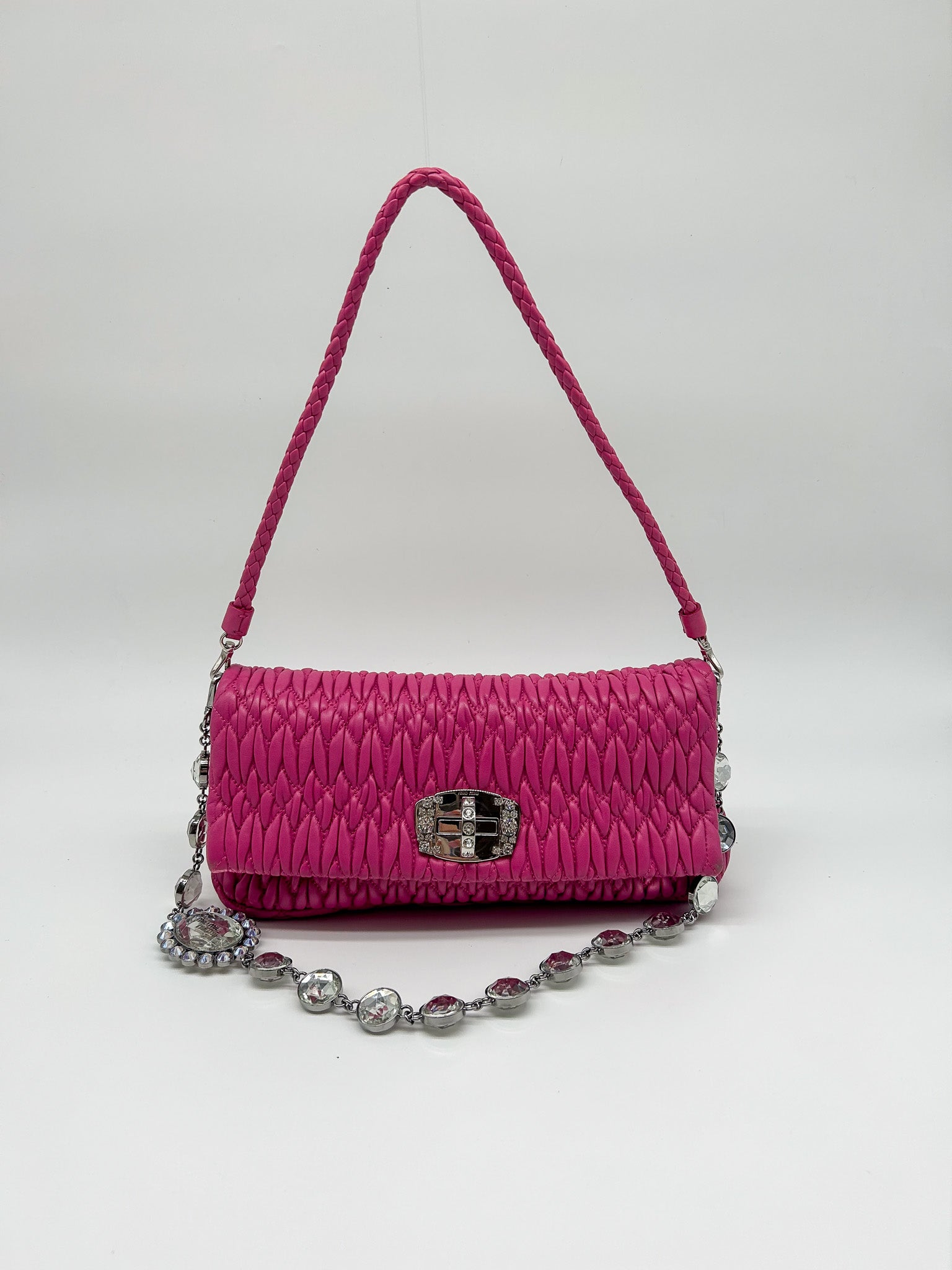 Miu Miu Pink Matelasse Nappa Crystal Shoulder Bag
