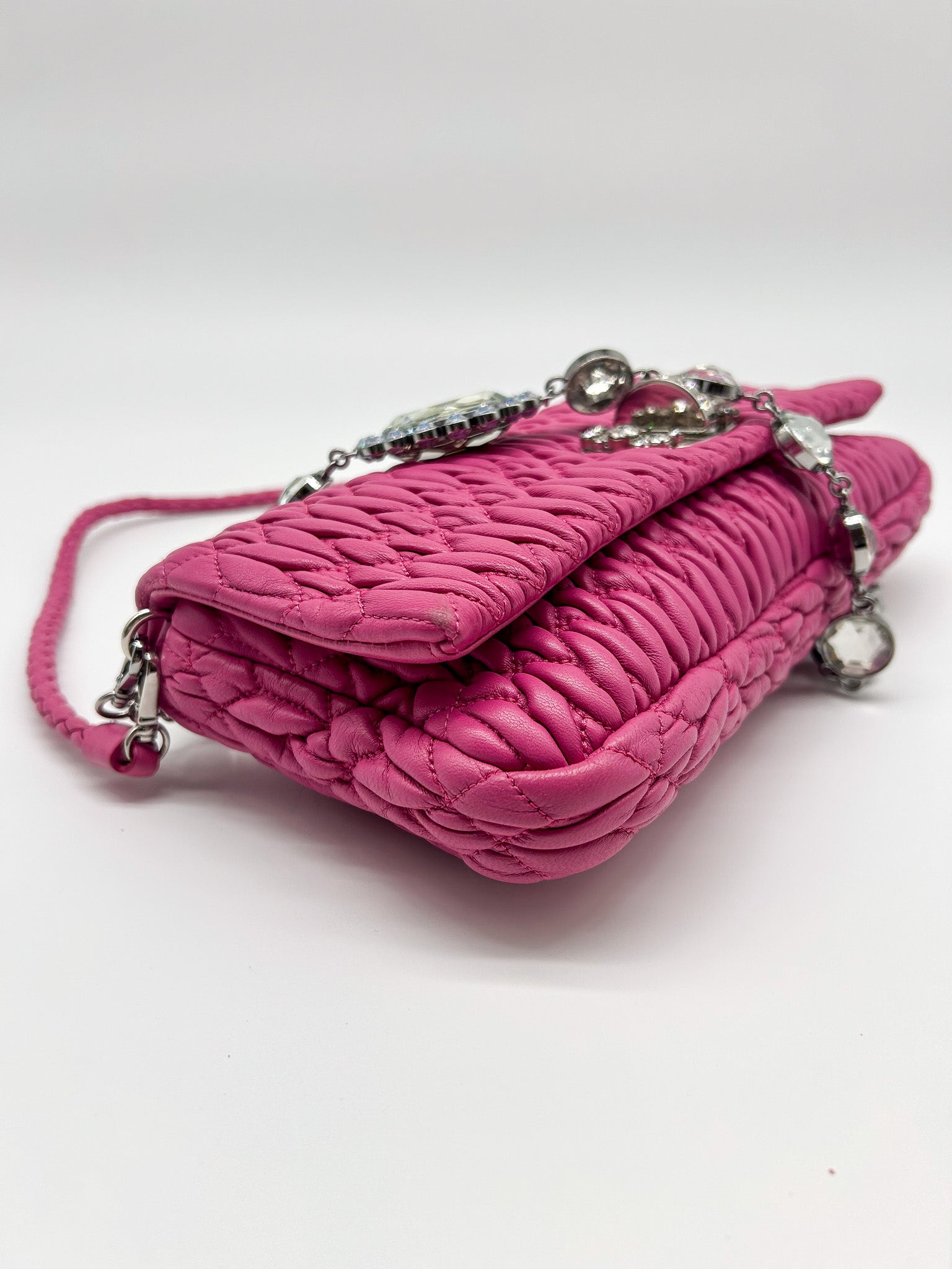 Miu Miu Pink Matelasse Nappa Crystal Shoulder Bag