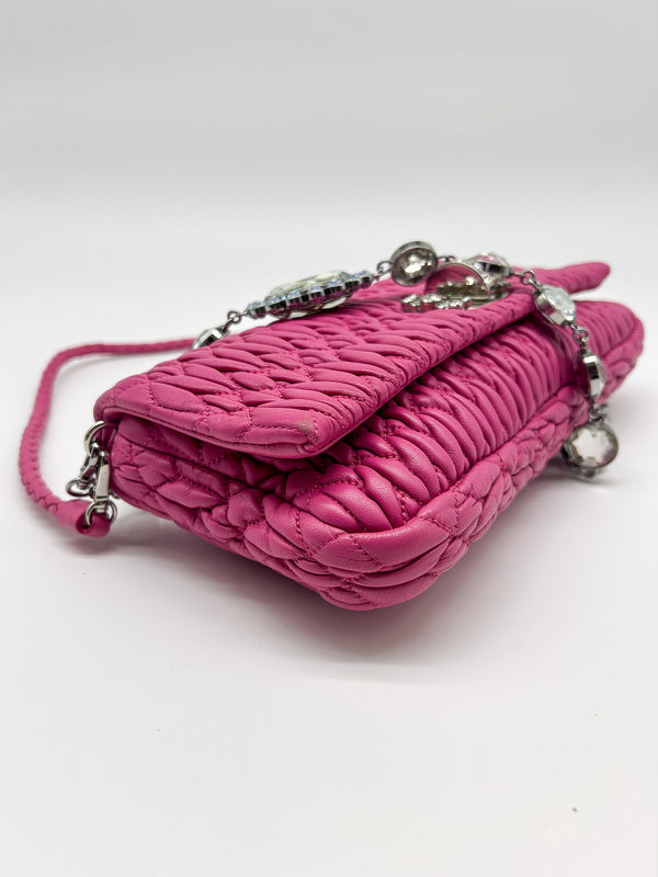 Miu Miu Pink Matelasse Nappa Crystal Shoulder Bag
