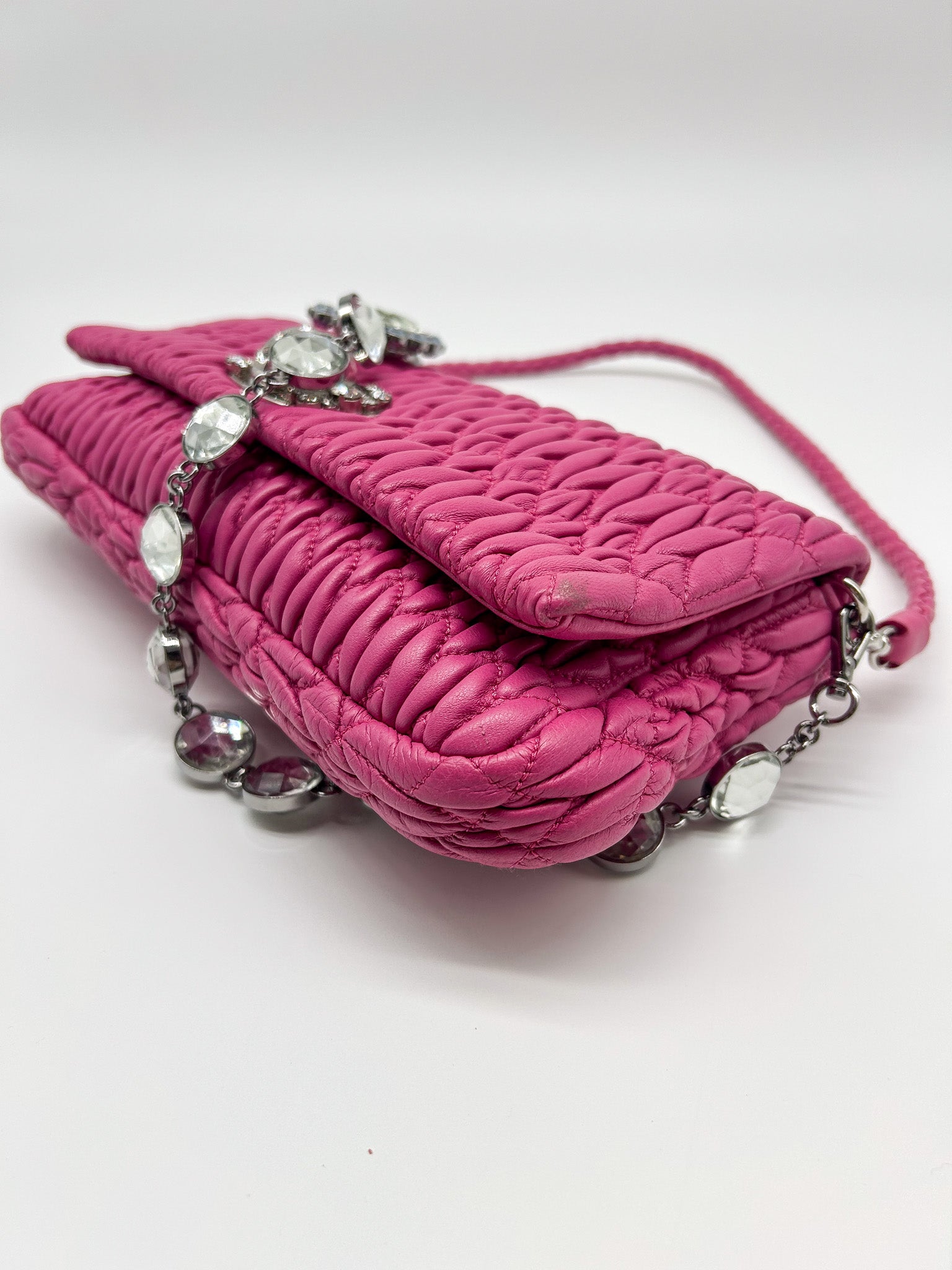 Miu Miu Pink Matelasse Nappa Crystal Shoulder Bag
