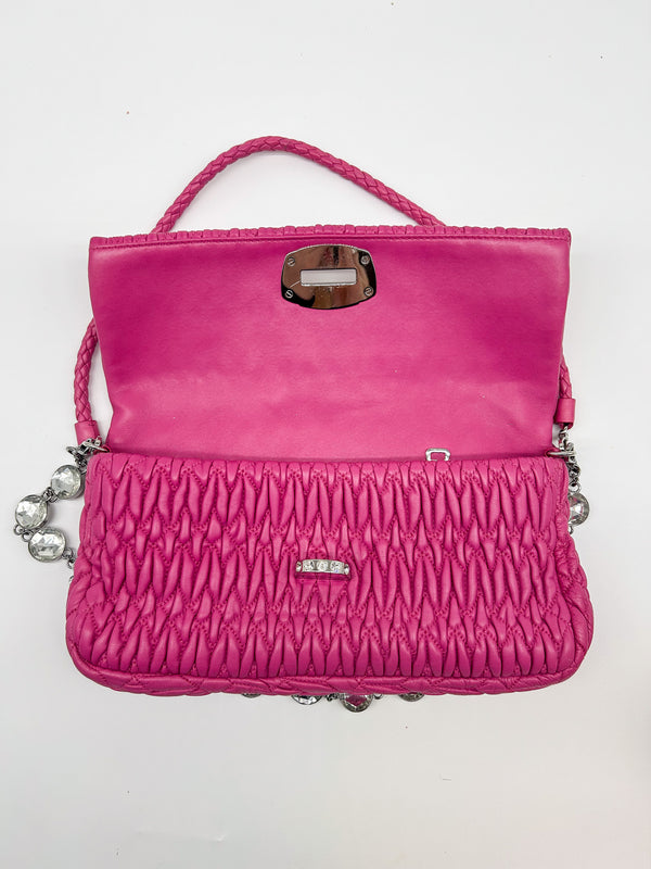 Miu Miu Pink Matelasse Nappa Crystal Shoulder Bag