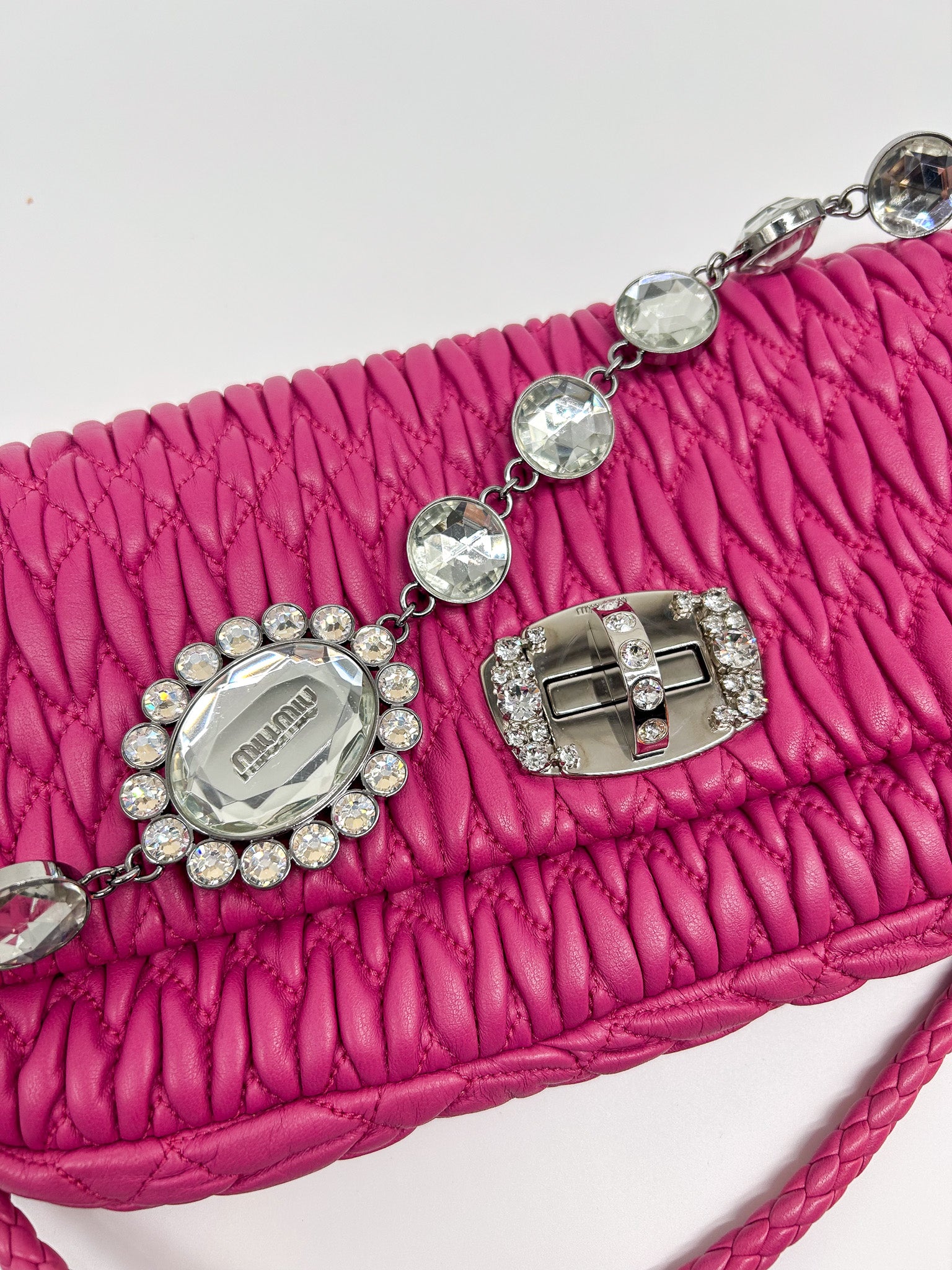Miu Miu Pink Matelasse Nappa Crystal Shoulder Bag