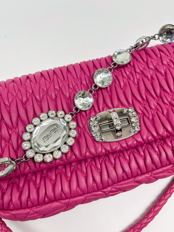 Miu Miu Pink Matelasse Nappa Crystal Shoulder Bag