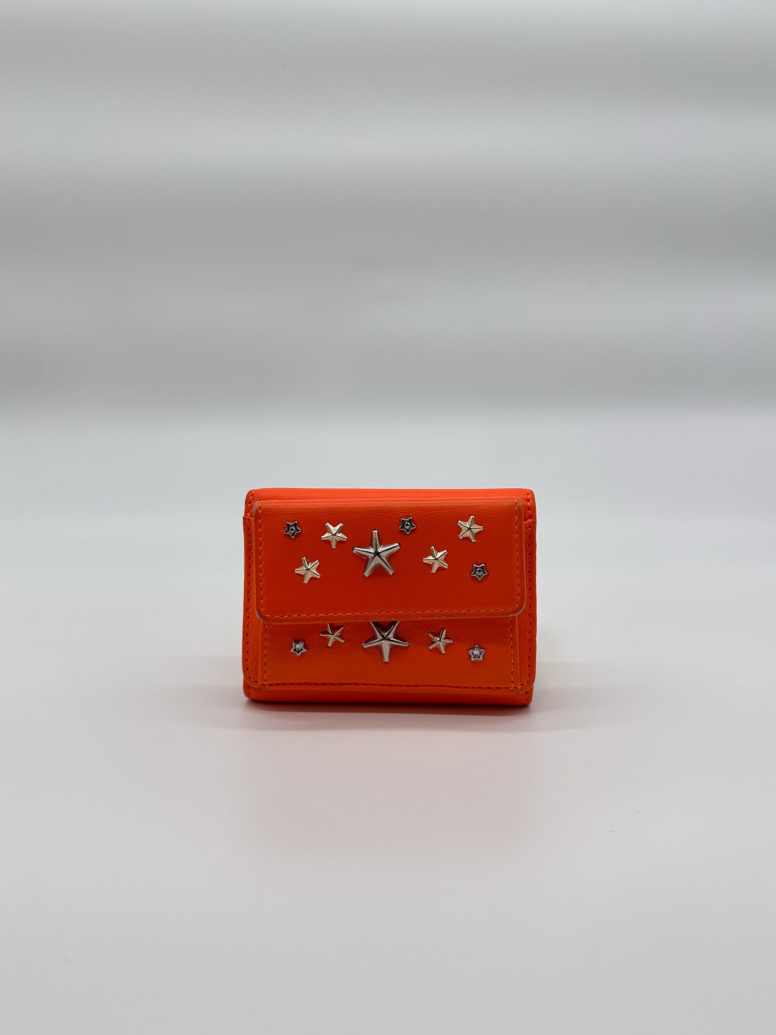 Jimmy Choo Orange Star Studded Compact Wallet