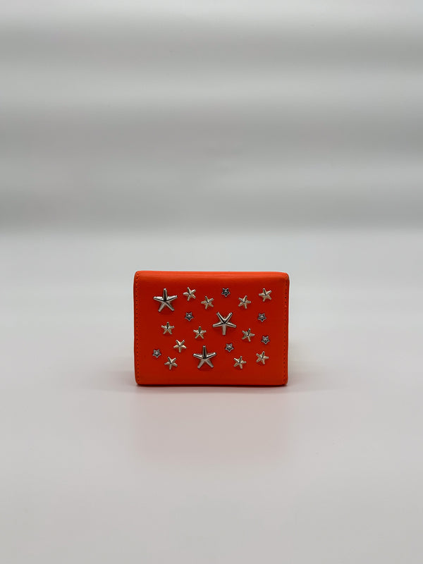 Jimmy Choo Orange Star Studded Compact Wallet