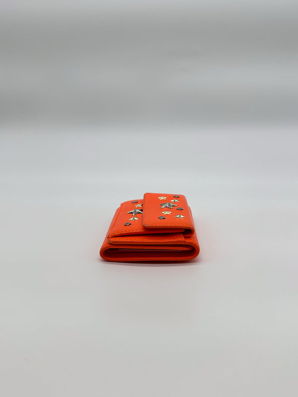 Jimmy Choo Orange Star Studded Compact Wallet