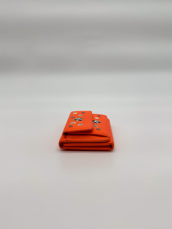 Jimmy Choo Orange Star Studded Compact Wallet