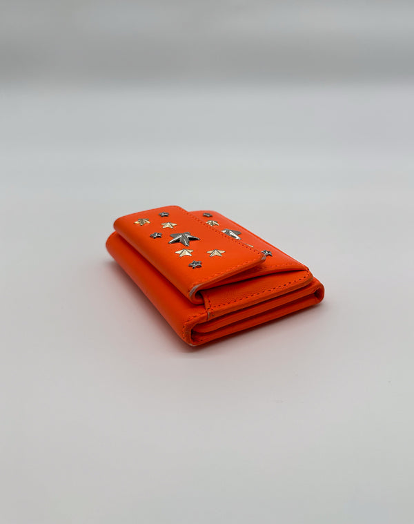 Jimmy Choo Orange Star Studded Compact Wallet