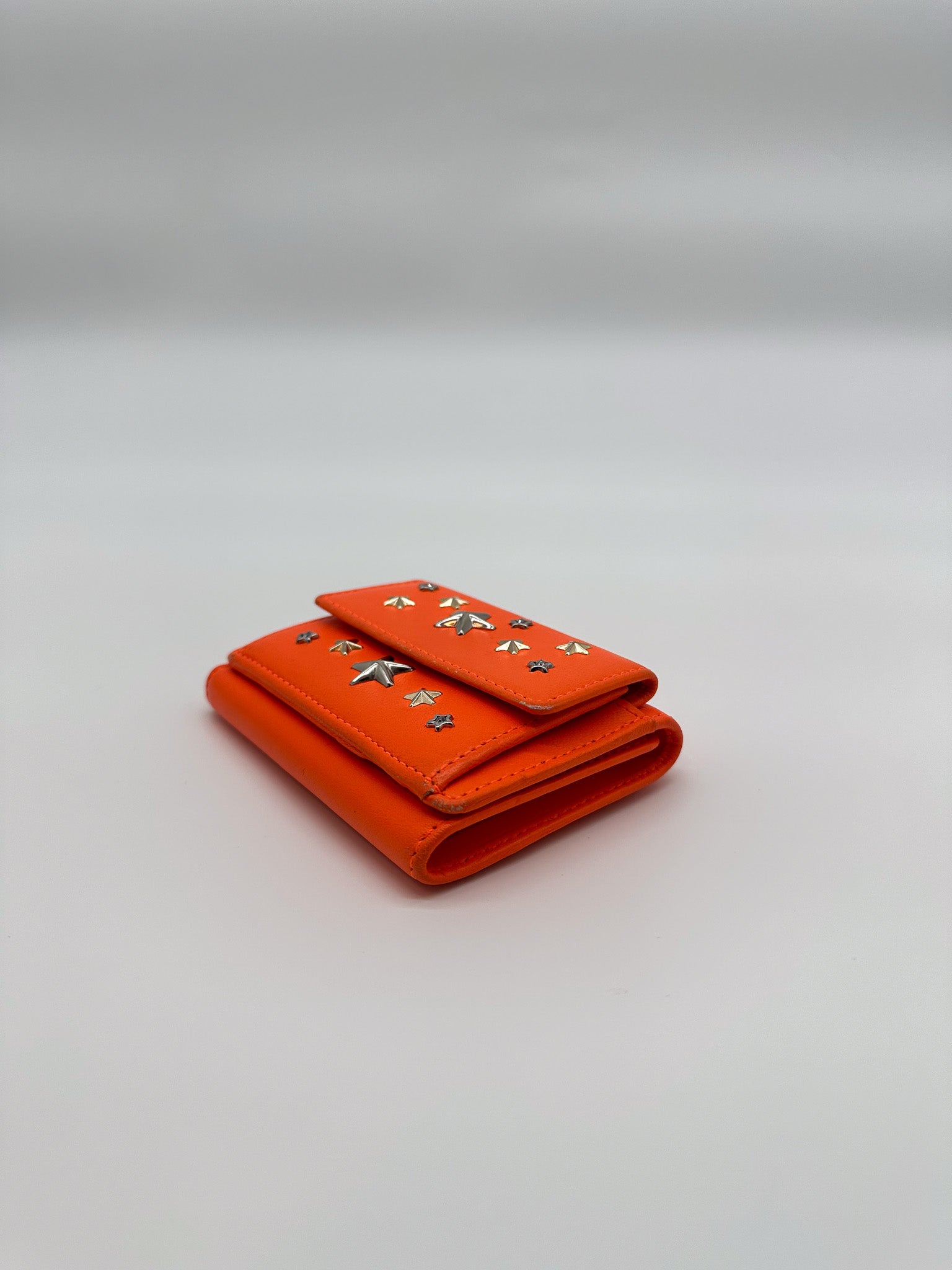 Jimmy Choo Orange Star Studded Compact Wallet