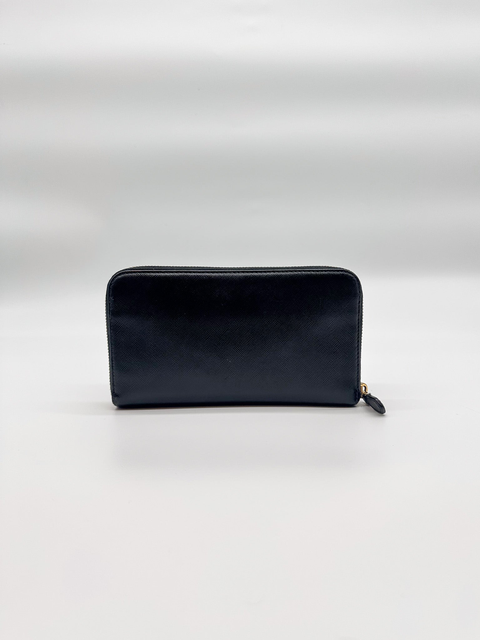 Prada Black Saffiano Leather Zip Around Wallet
