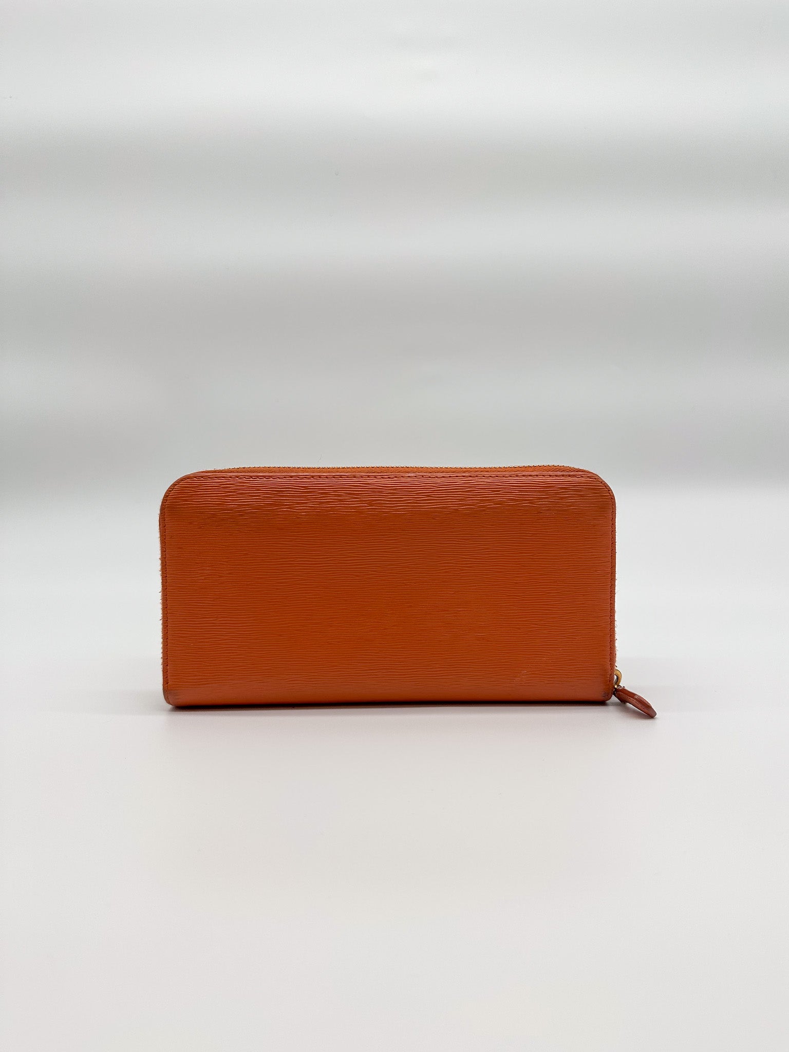 Prada Orange Vernice Leather Zip Around Wallet