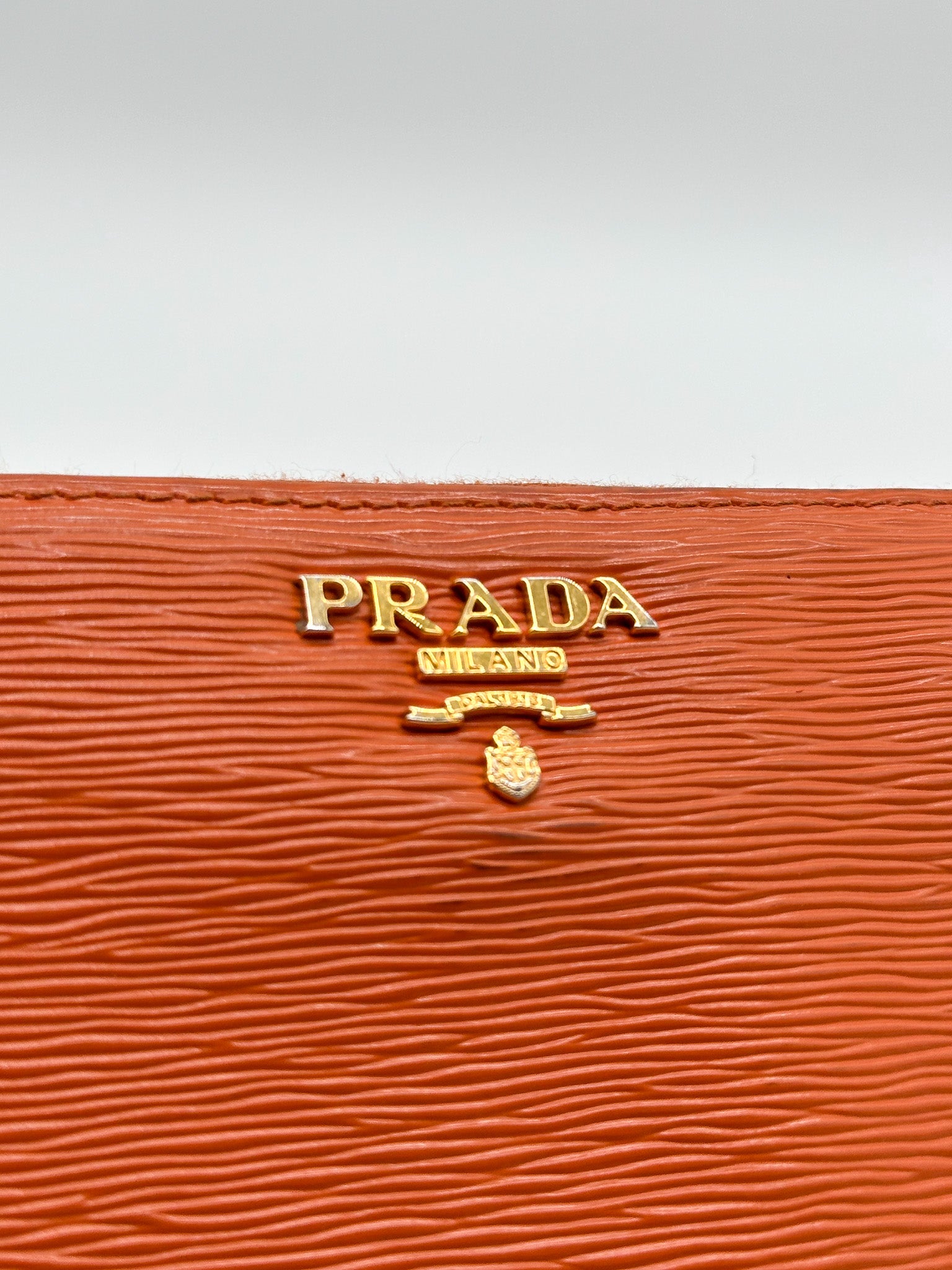Prada Orange Vernice Leather Zip Around Wallet
