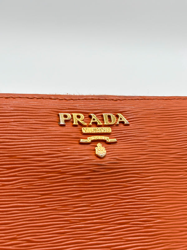 Prada Orange Vernice Leather Zip Around Wallet