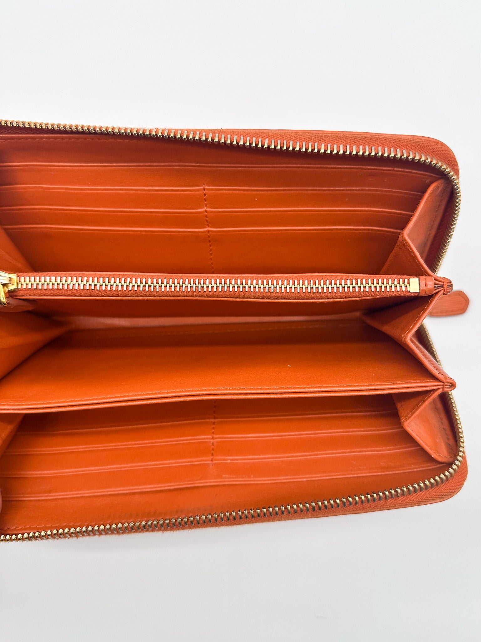 Prada Orange Vernice Leather Zip Around Wallet