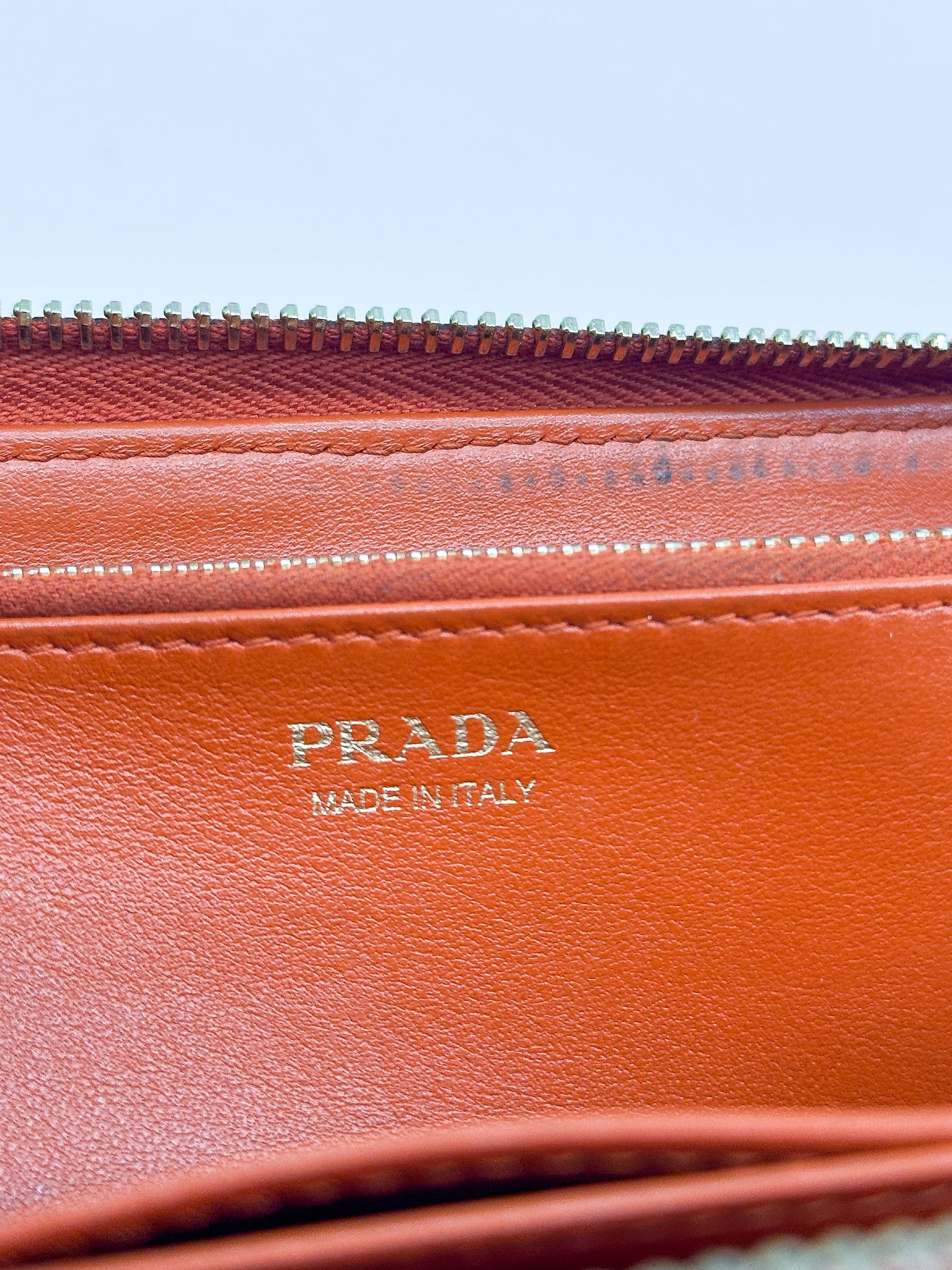 Prada Orange Vernice Leather Zip Around Wallet