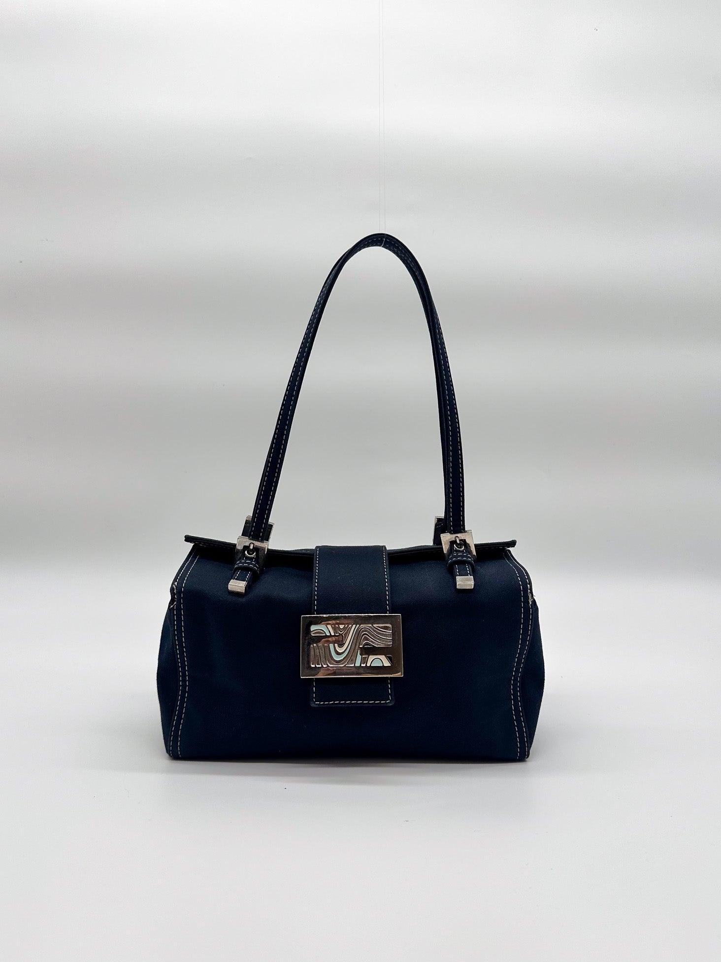 Fendi Navy Baguette Shoulder Bag