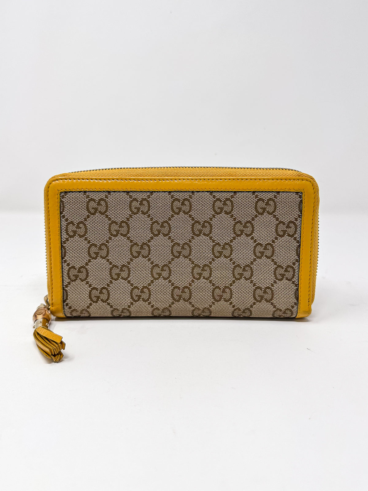 Gucci Bamboo Yellow Tassel Zip Around Wallet