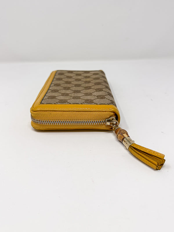 Gucci Bamboo Yellow Tassel Zip Around Wallet