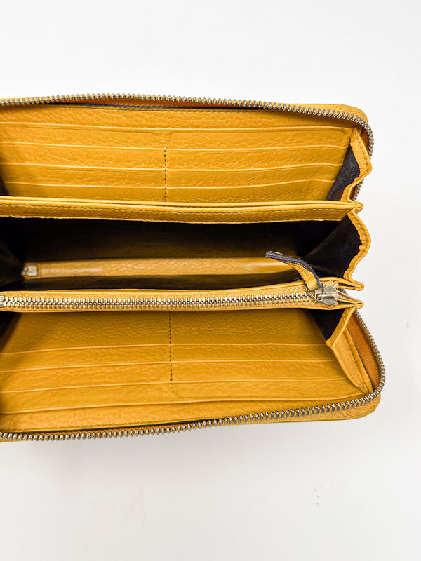 Gucci Bamboo Yellow Tassel Zip Around Wallet