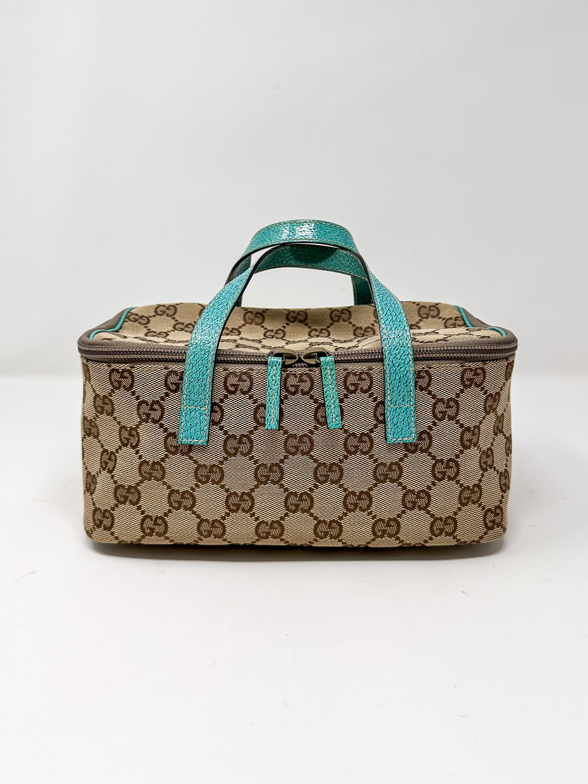 Gucci Turquoise GG Canvas Cosmetics Bag
