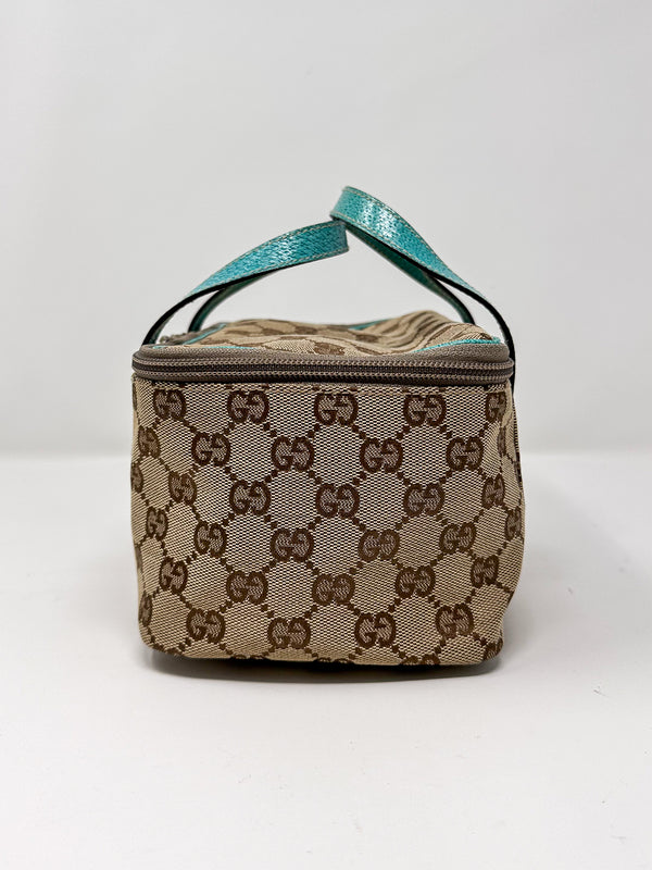 Gucci Turquoise GG Canvas Cosmetics Bag