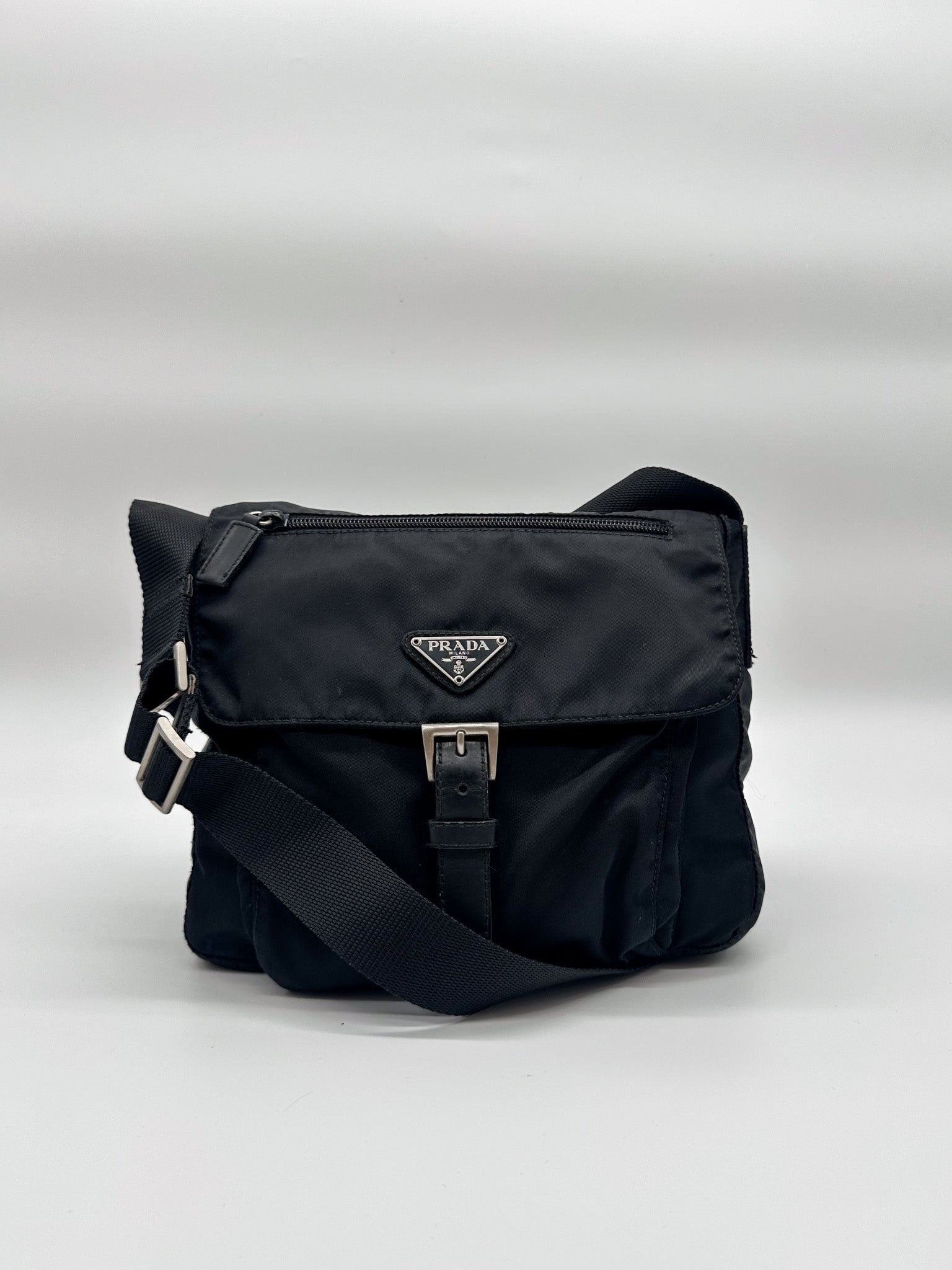 Prada Black Tessuto Nylon Messenger Crossbody Bag