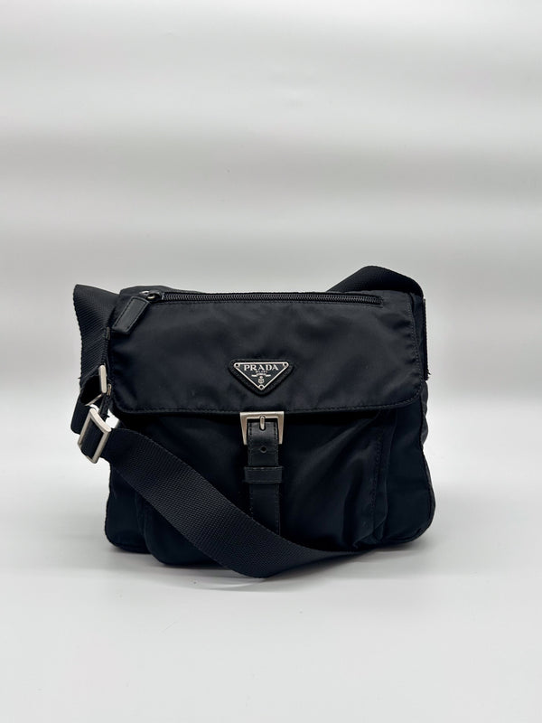 Prada Black Tessuto Nylon Messenger Crossbody Bag