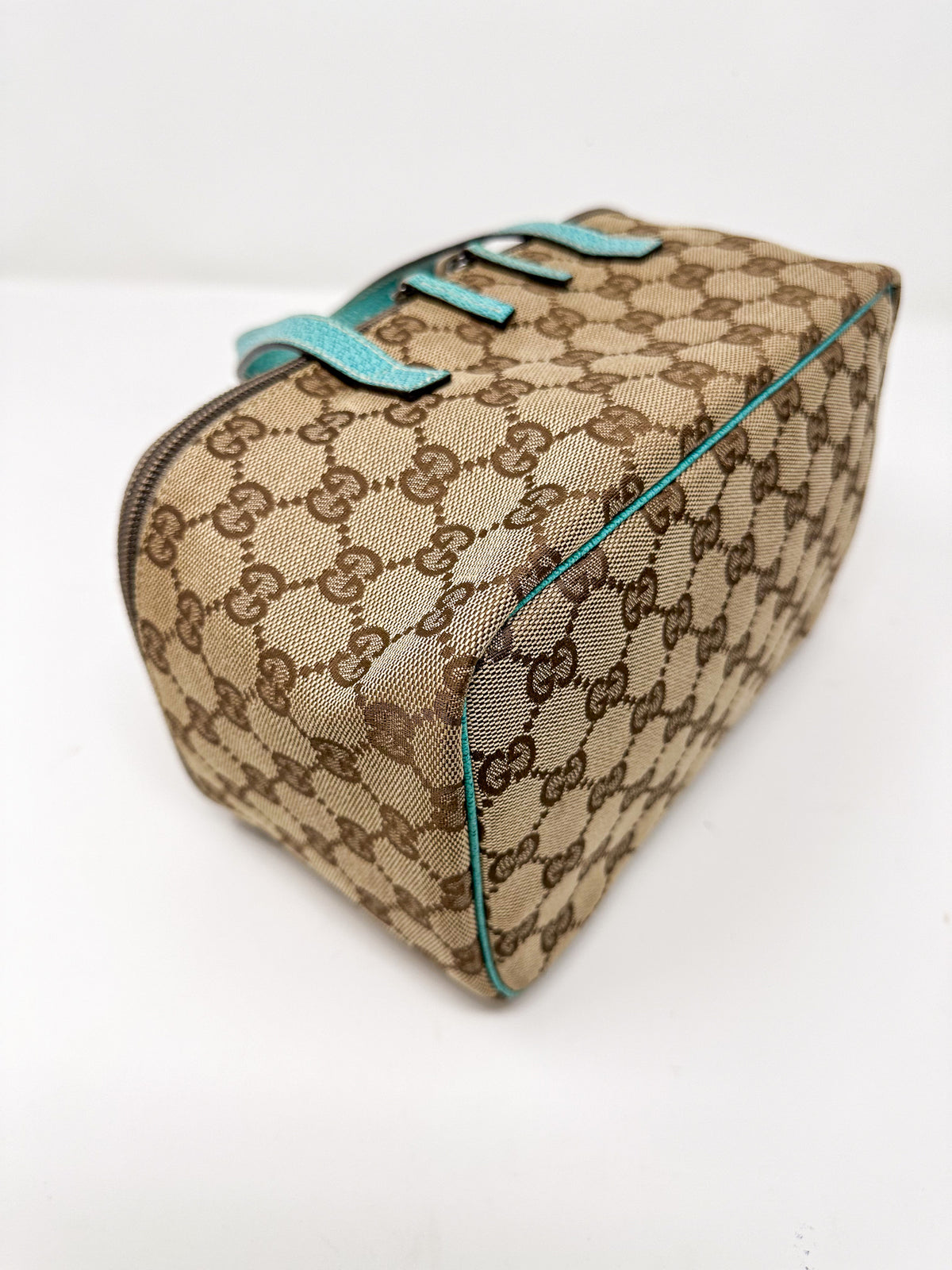 Gucci Turquoise GG Canvas Cosmetics Bag