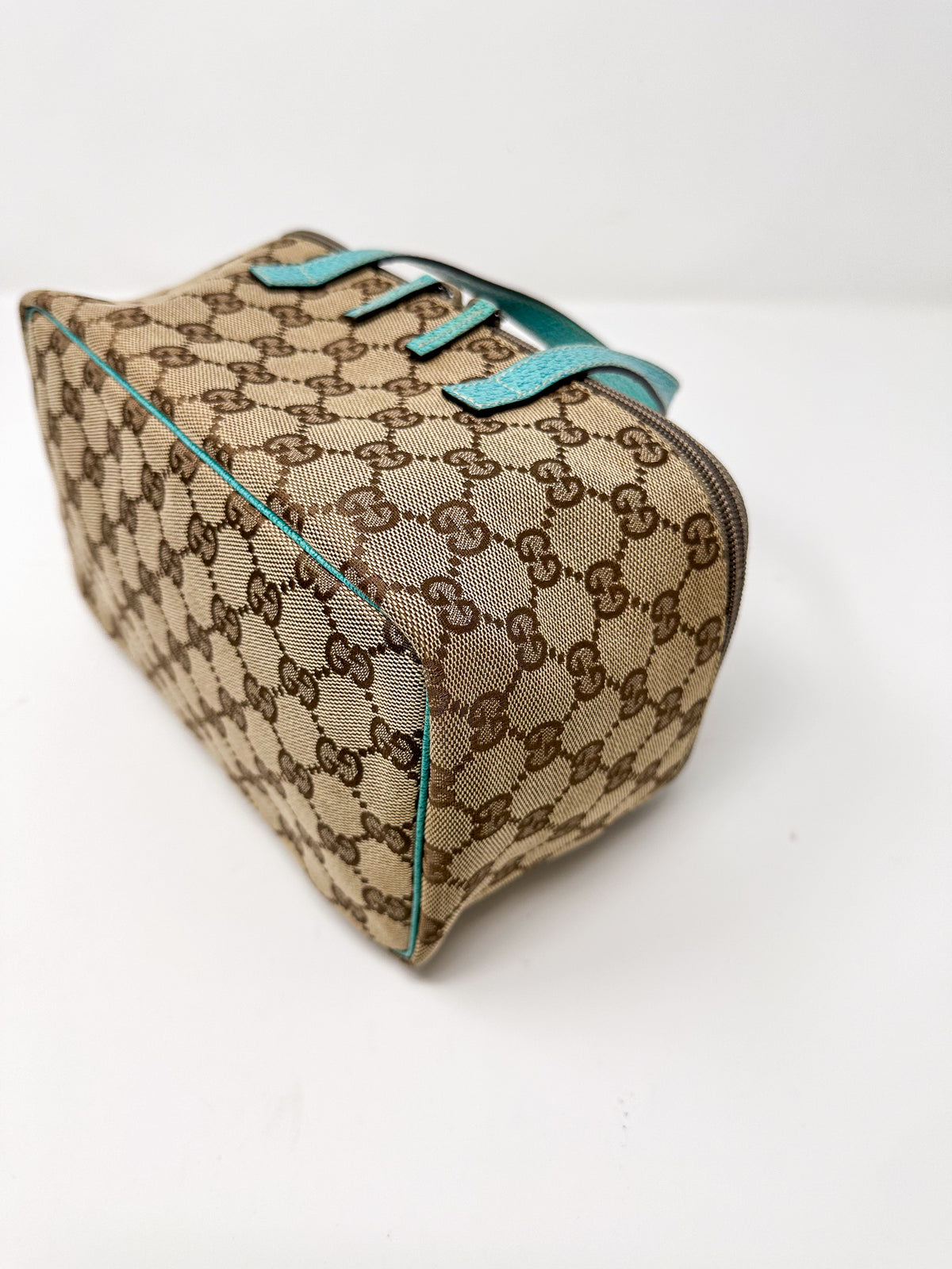 Gucci Turquoise GG Canvas Cosmetics Bag