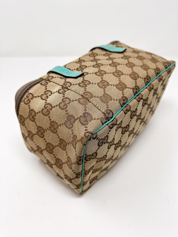 Gucci Turquoise GG Canvas Cosmetics Bag