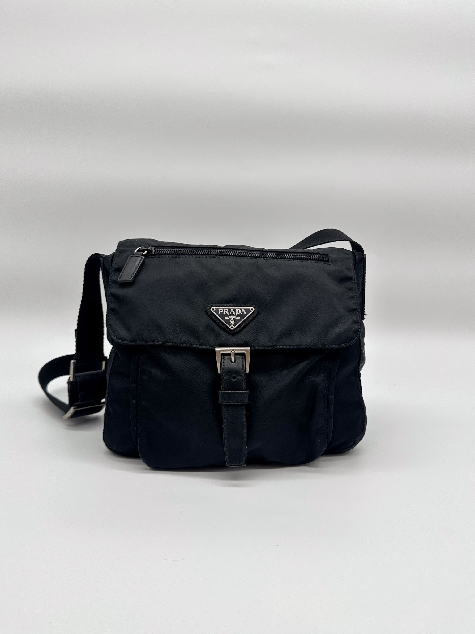 Prada Black Tessuto Nylon Messenger Crossbody Bag