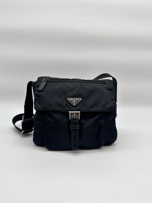 Prada Black Tessuto Nylon Messenger Crossbody Bag